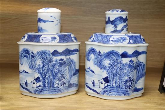 A pair of Chinese blue and white tea caddies height 19.5cm